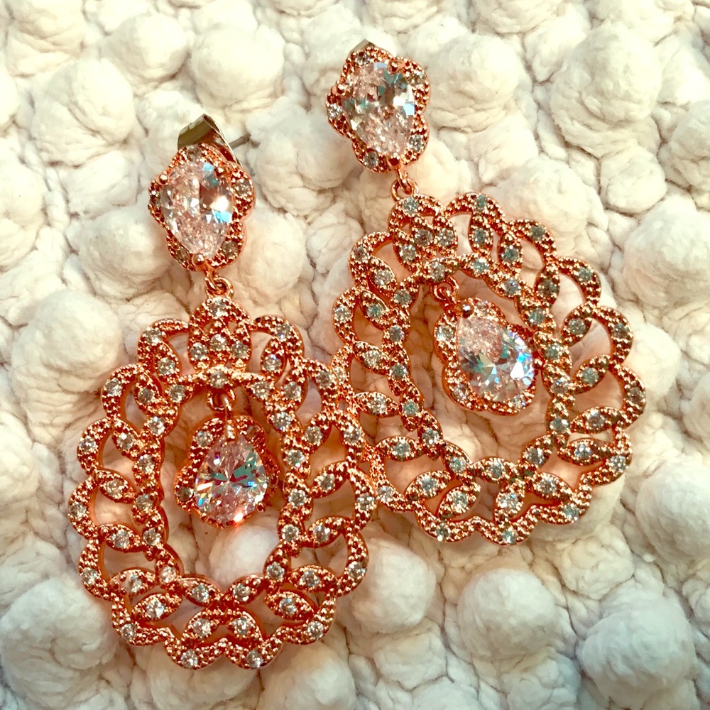 Gold Rose Sparkling Crystal Earrings NEW